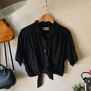 UO Black Tie Front Button Top